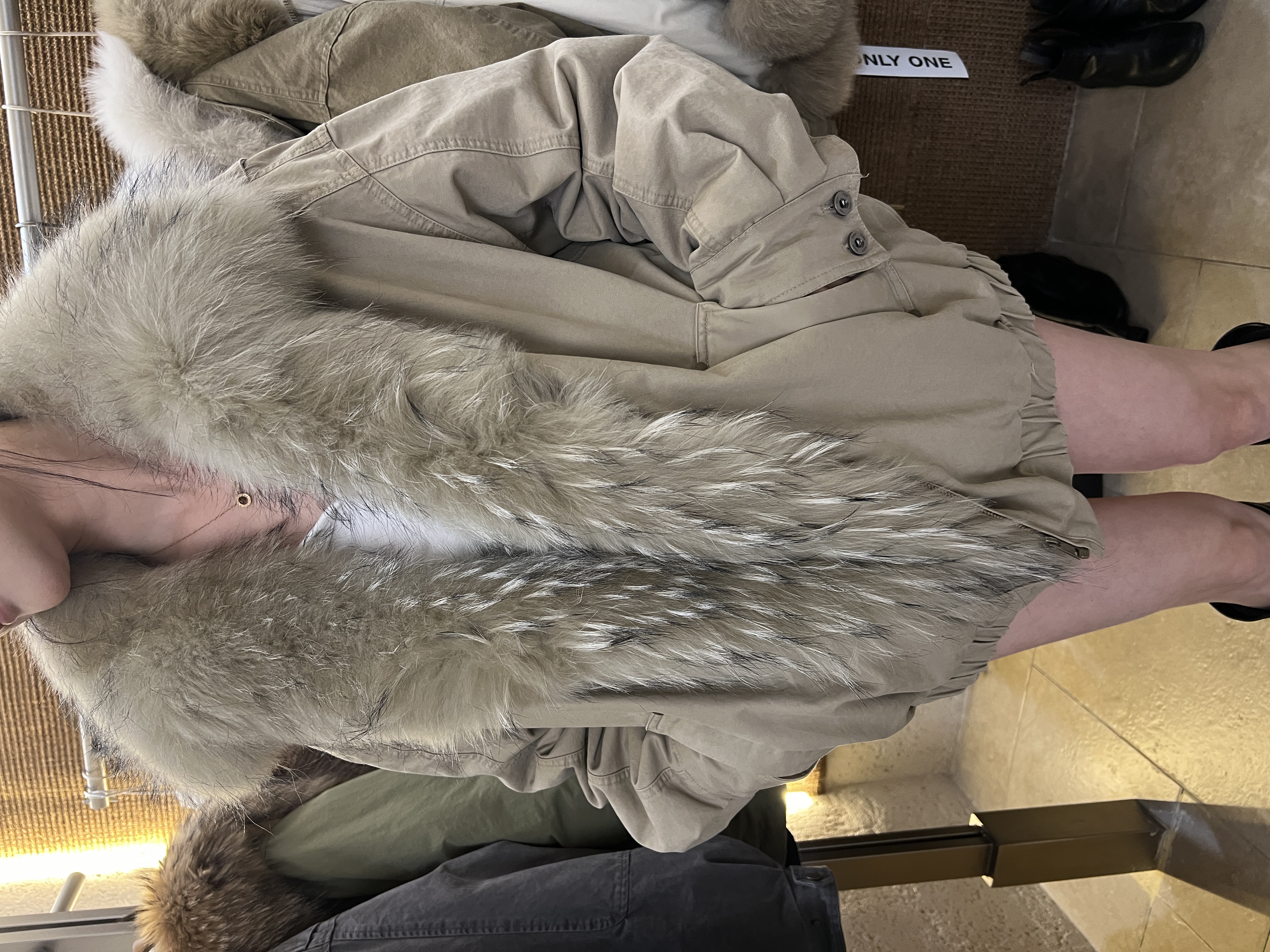 onlyone美式复古超大毛领洗水棉中长派克服女加厚鹅绒真毛羽绒服