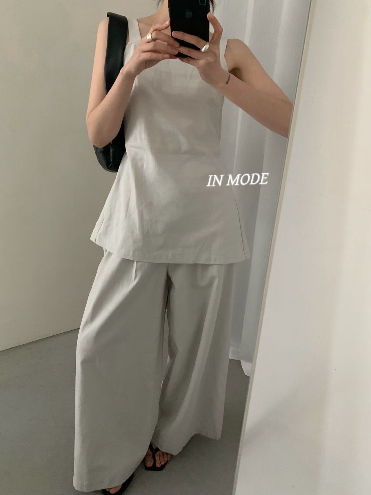 inmode十三行小众显瘦套装后绑带吊带套装背心+阔腿裤两件套8951