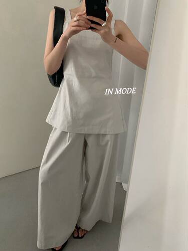 inmode十三行小众显瘦套装后绑带吊带套装背心+阔腿裤两件套8951