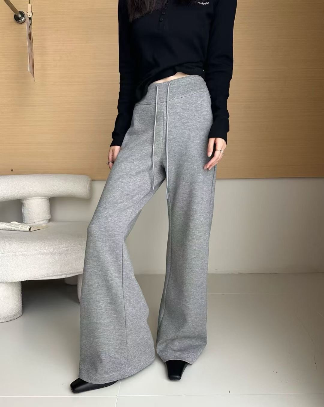 suiyi随意秋装新款高腰抽绳微辣长裤显瘦百搭休闲运动阔腿裤9903