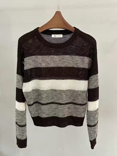 BD缤典66518正品2026早秋新品圆领宽松显瘦撞色条纹针织衫毛衣女