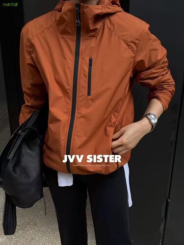 JVV SISTER秋冬季职场连帽防水拉链风衣外套女休闲户外防晒服上衣