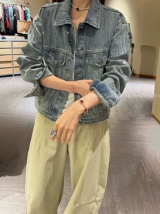 mona十三行流星烫钻高定版春装新款宽松韩版百搭牛仔外套女8307