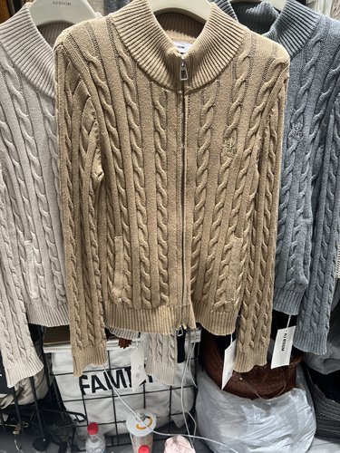 ajroom正品秋季新款高级时尚长袖休闲卡其色开衫麻花纹立领毛针织
