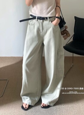 DIMO正品复古做旧工装弯刀裤春季多口袋阔腿牛仔裤显瘦遮胯70001