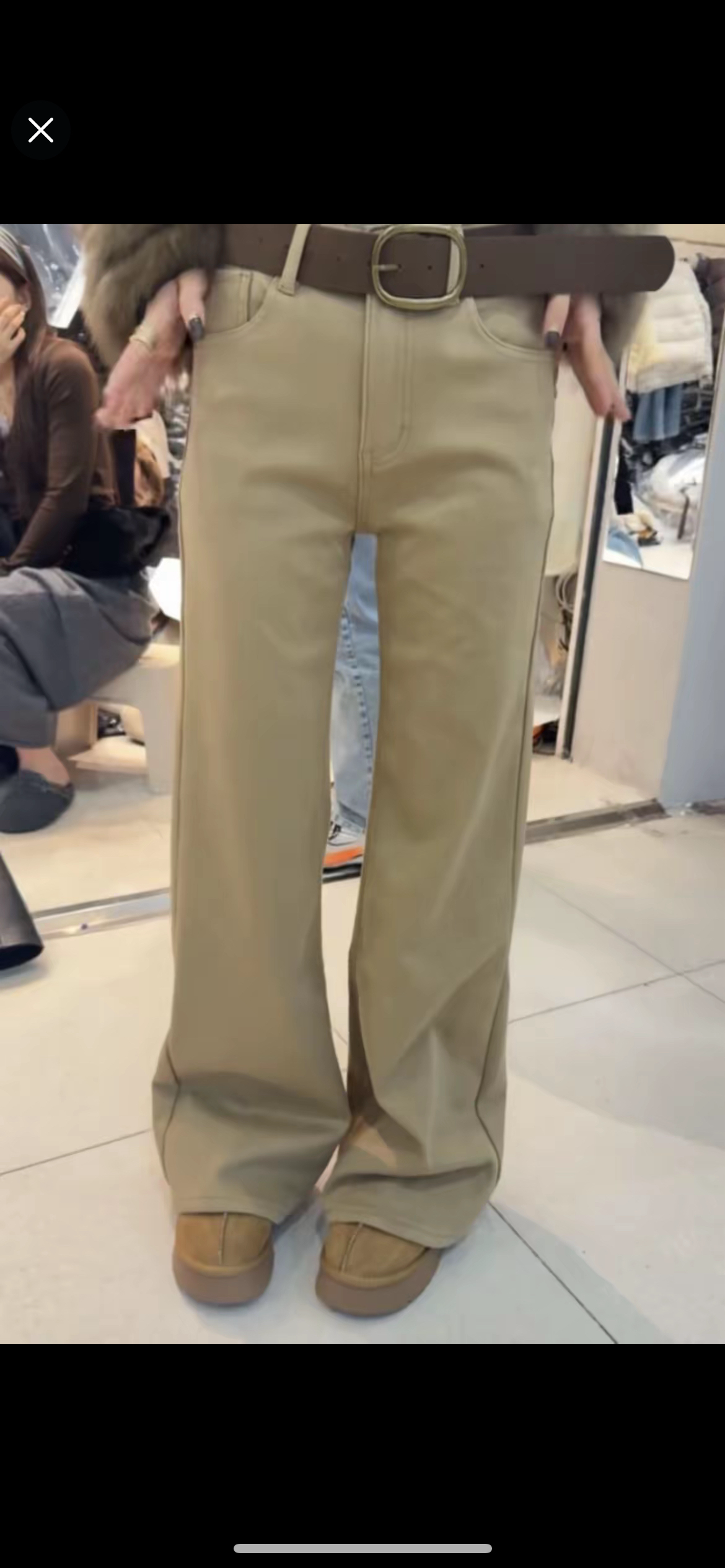 mama正品植绒加厚保暖微辣裤子牛仔裤女洋气喇叭裤长裤女123-310