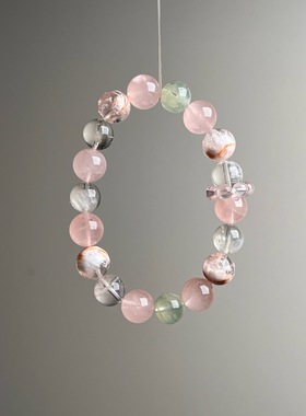 天然水晶粉雪花幽灵手链葡萄石女款单圈手串送女友闺蜜礼物