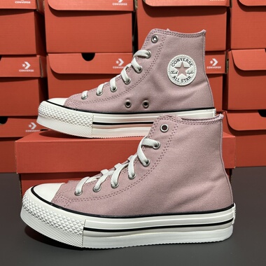 CONVERSE匡威All Star Lift大童厚底高帮浅粉紫色帆布鞋A10251C