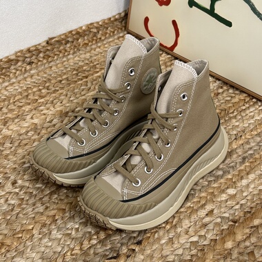 AT-CX 浅棕色机能饼干高帮厚底增高帆布鞋A02777C