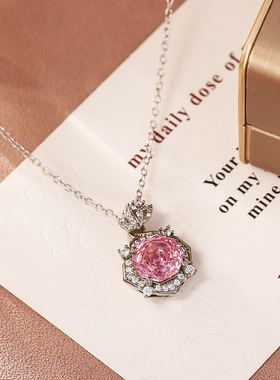 STINA玫瑰切粉色锆石项链女轻奢
