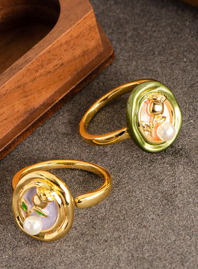 STINA莫奈花园镶珍珠复古个性油