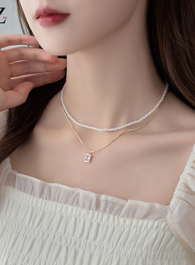 STINA双层叠戴小米珠珍珠项链百