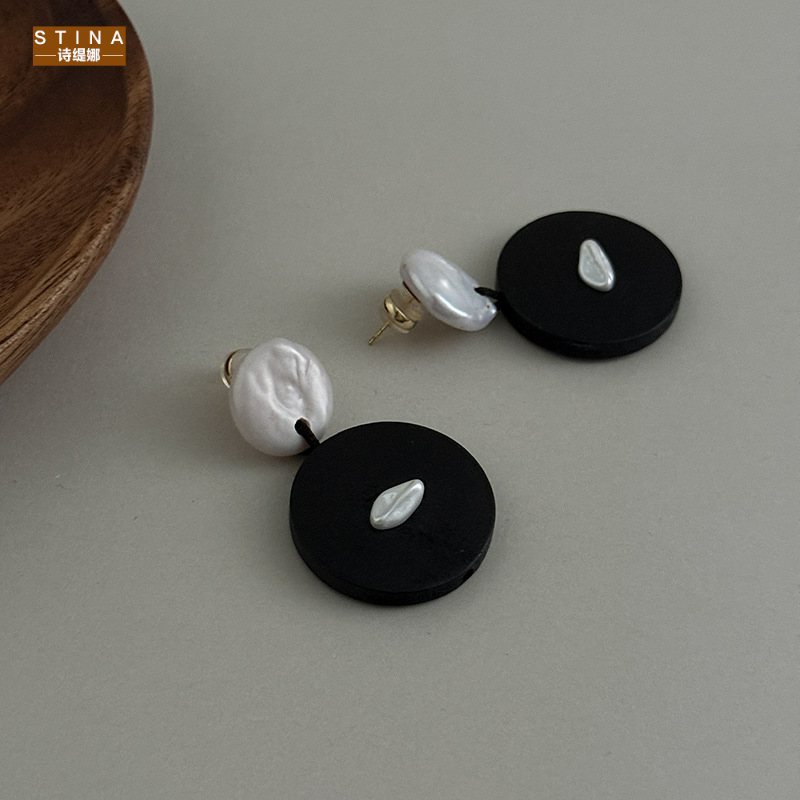 STINA极黑白撞色巴洛克珍珠耳坠
