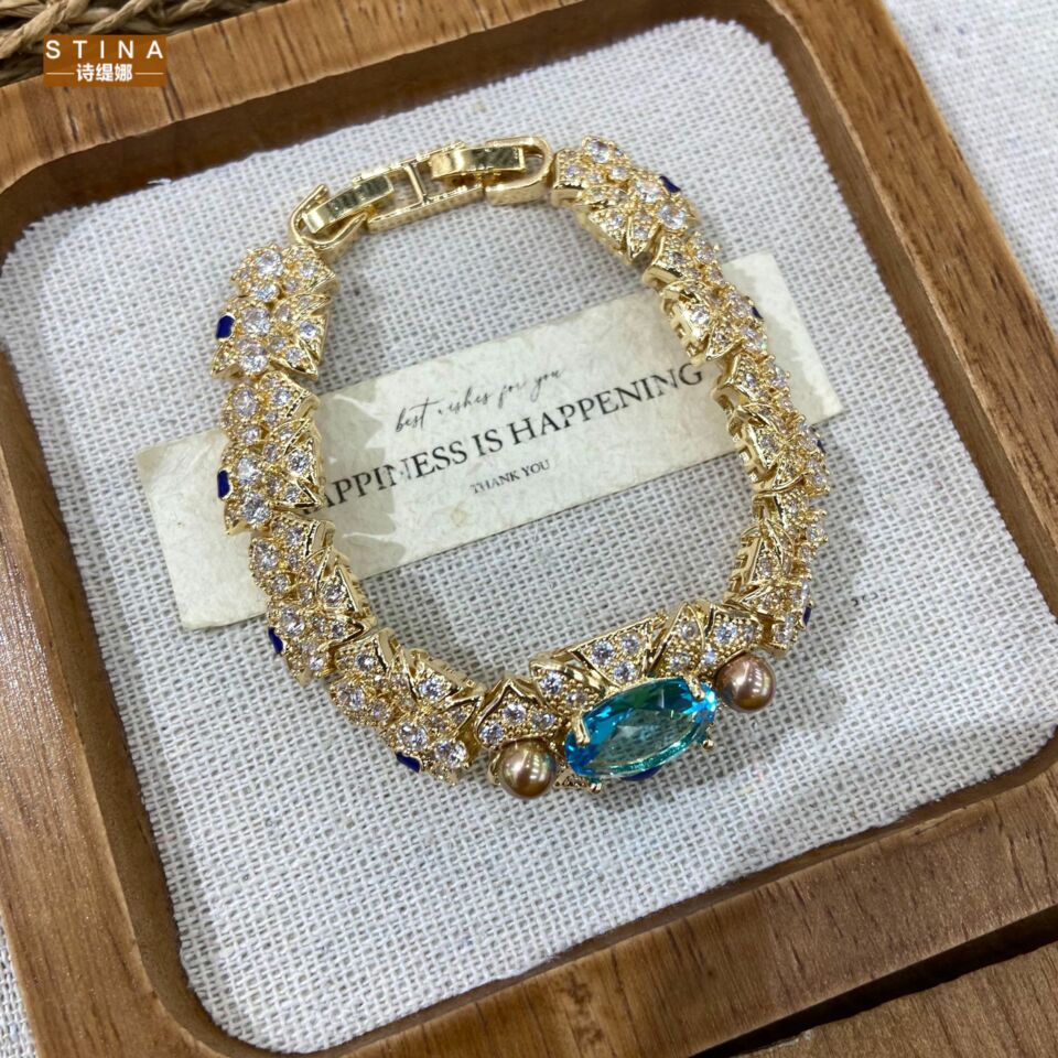 STINA复古轻奢手工锆石珍珠花朵