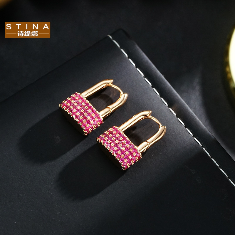 STINA金色红锆石U型锁耳扣小众轻