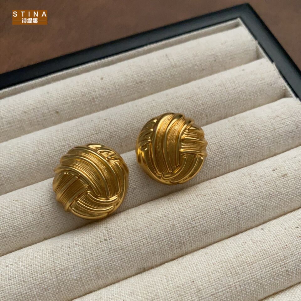 STINA新款金属立体编织球耳钉复