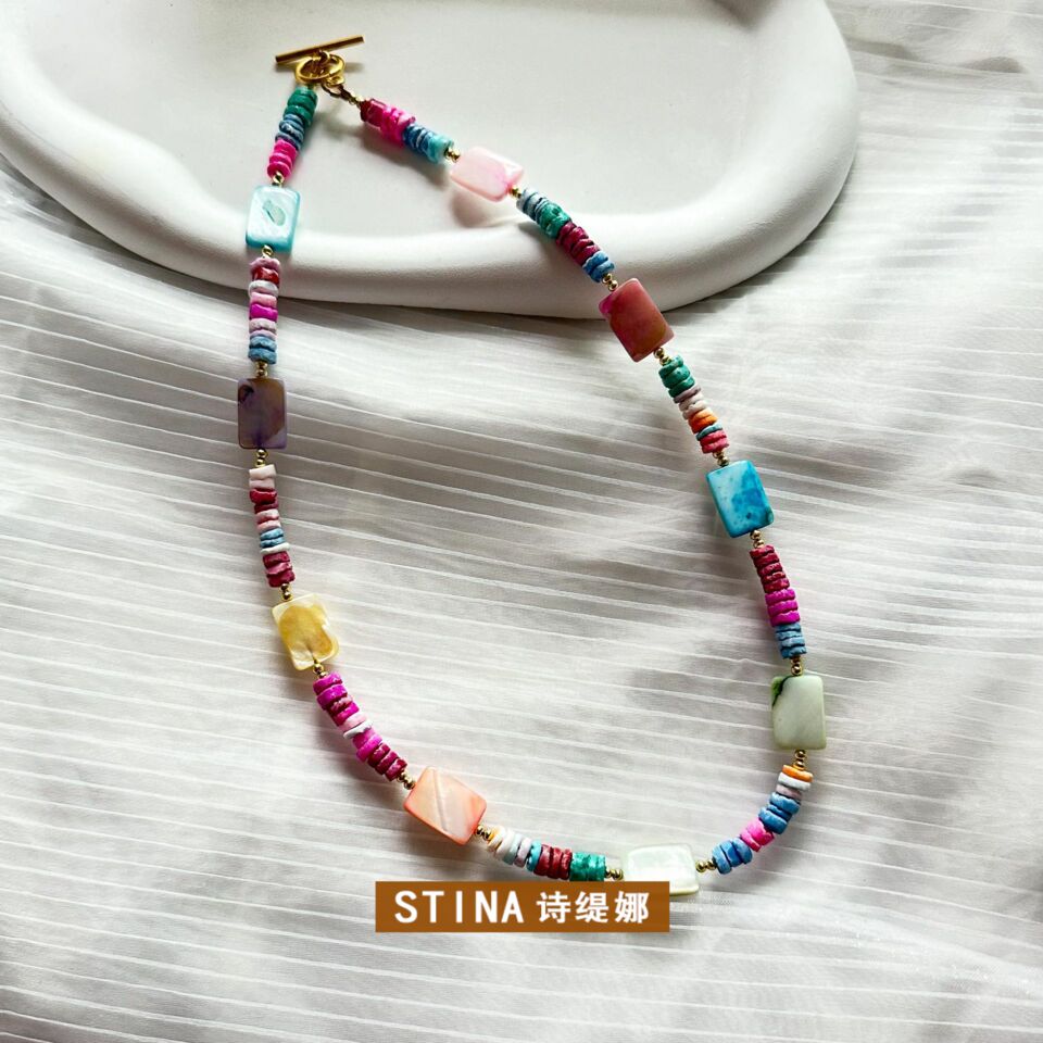 STINA新款彩色女民族风锁骨链双