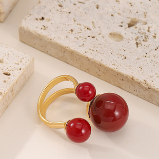 法式优雅精致喜庆安克拉珍珠戒指女不掉色小众可调节开口食指戒