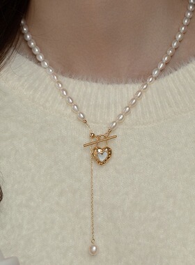 STINA新款淡水爱心贝壳项链女复