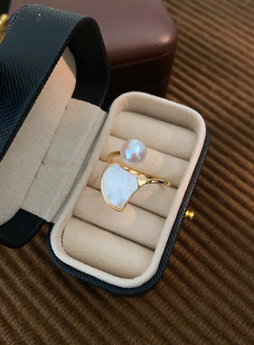 STINA2026法式珍珠扇形贝母戒指