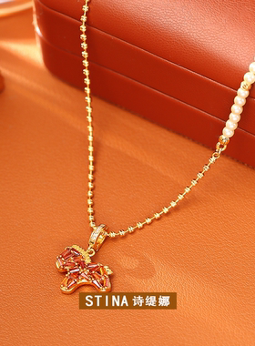 STINA爆款本命年小马项链铜24金