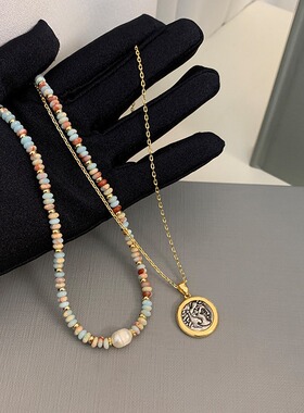 STINA复古金币毛衣链合金古风颈