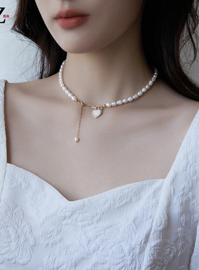 STINA新款珍珠爱心贝壳项链女复