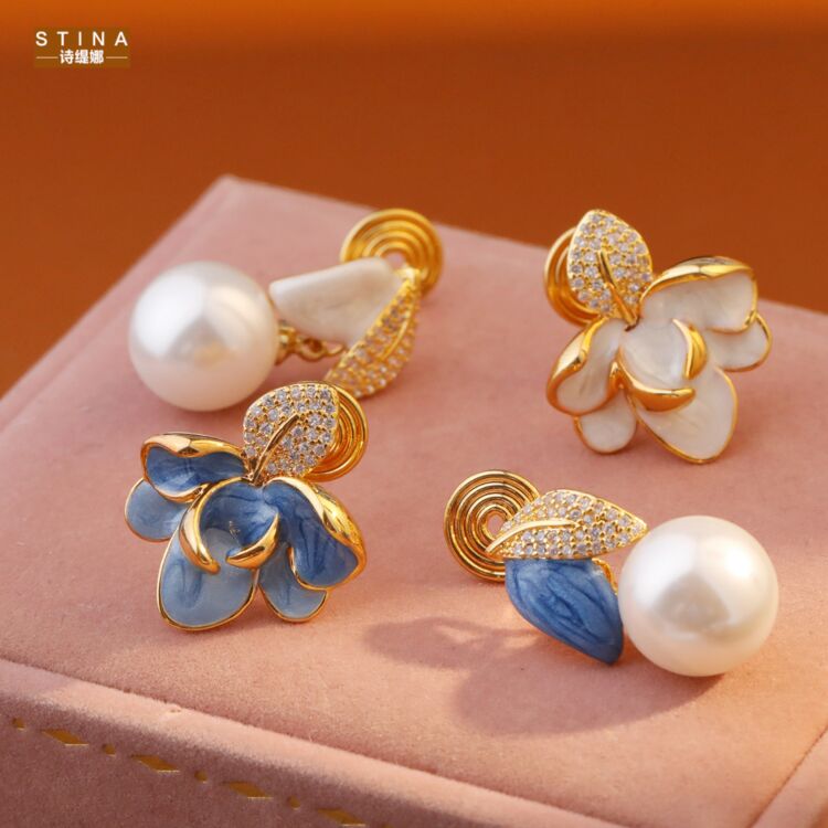 STINA无耳洞蚊香盘耳夹珐琅滴釉