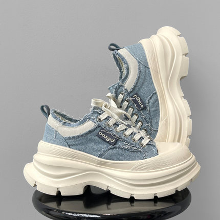【7CM增高鞋】小众设计牛仔帆布鞋男女款厚底运动休闲鞋子老爹鞋