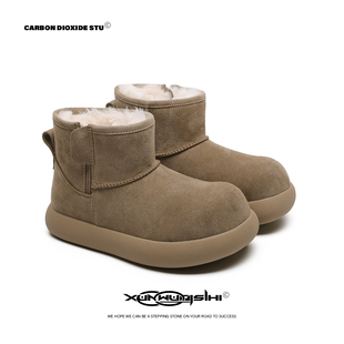 中筒小土豆雪地靴男女情侣款冬季加绒保暖棉鞋厚底增高切尔西短靴