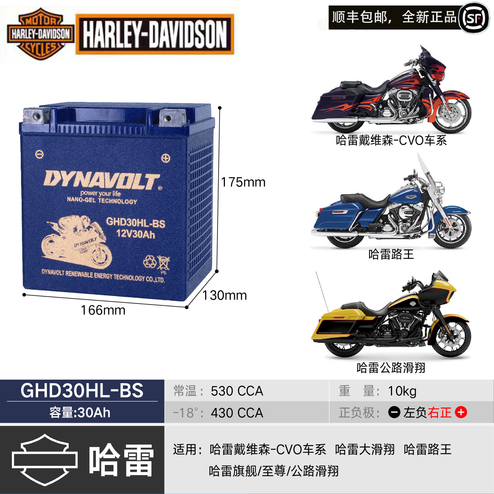 哈雷摩托车电瓶肥仔肥霸突破者路威戴纳街霸大滑翔猛狮电池12V30A
