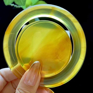 珠宝饰品 收藏时尚 正品 天然缅甸琥珀血珀金棕圆条圈口60手镯女神款