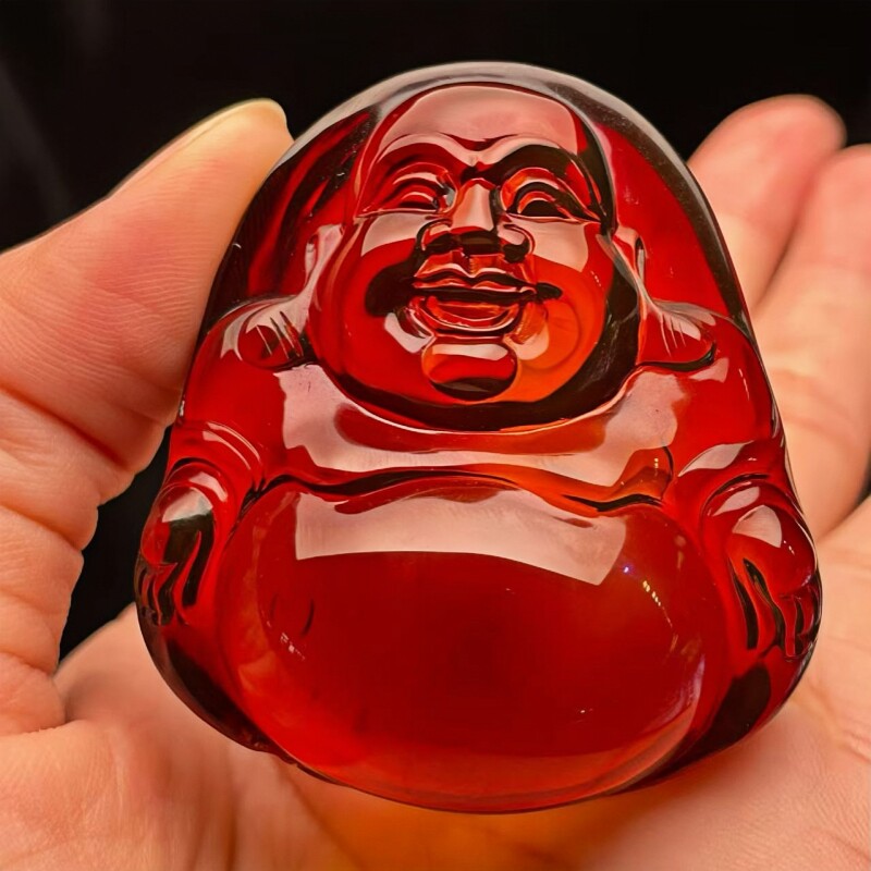 正品天然缅甸琥珀玻璃底干放血珀弥勒佛圆雕吊坠文玩工艺珠宝饰品
