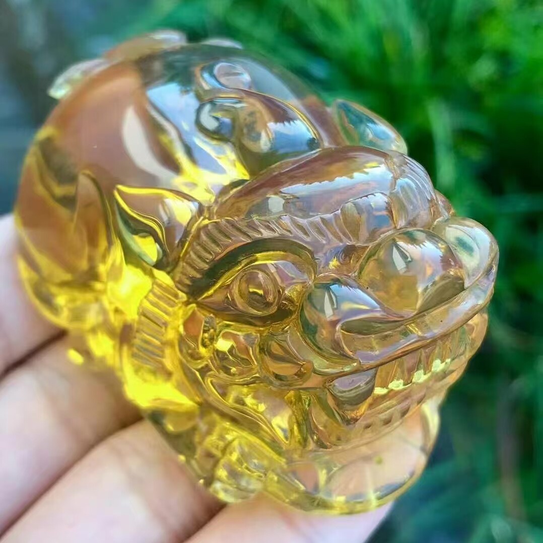 正品天然缅甸琥珀金蓝精美霸气 貔貅 圆雕挂件文玩手工艺珠宝饰品