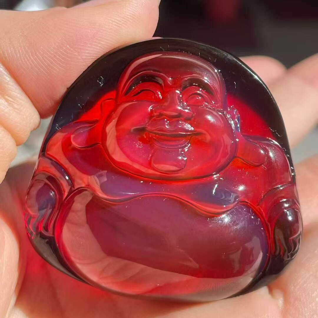 正品天然缅甸琥珀玻璃底干放血珀弥勒佛笑佛吊坠文玩工艺珠宝饰品