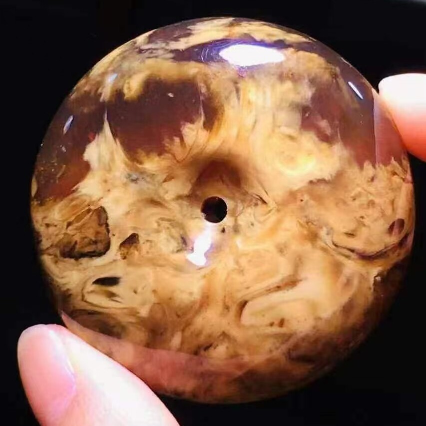 正品天然缅甸琥珀老矿白蜡花瓷根溶洞平安扣吊坠孤品收藏珠宝饰品