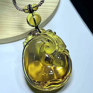 正品天然缅甸琥珀高蓝净水如意吊坠挂件文玩收藏稀有孤品珠宝饰品