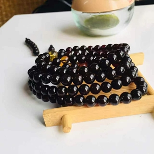正品 手链收藏珠宝饰品 天然缅甸琥珀玻璃种翳珀108颗佛珠念珠男款