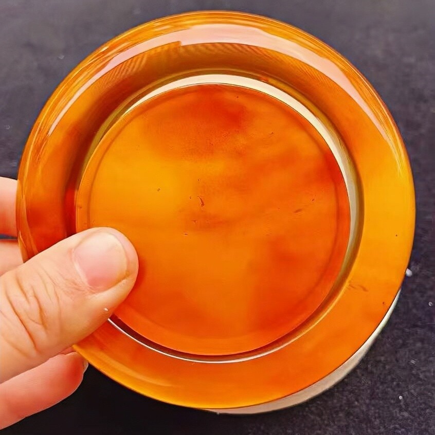 正品天然缅甸琥珀果冻金棕红圈口60mm圆条手镯女款收藏级珠宝饰品