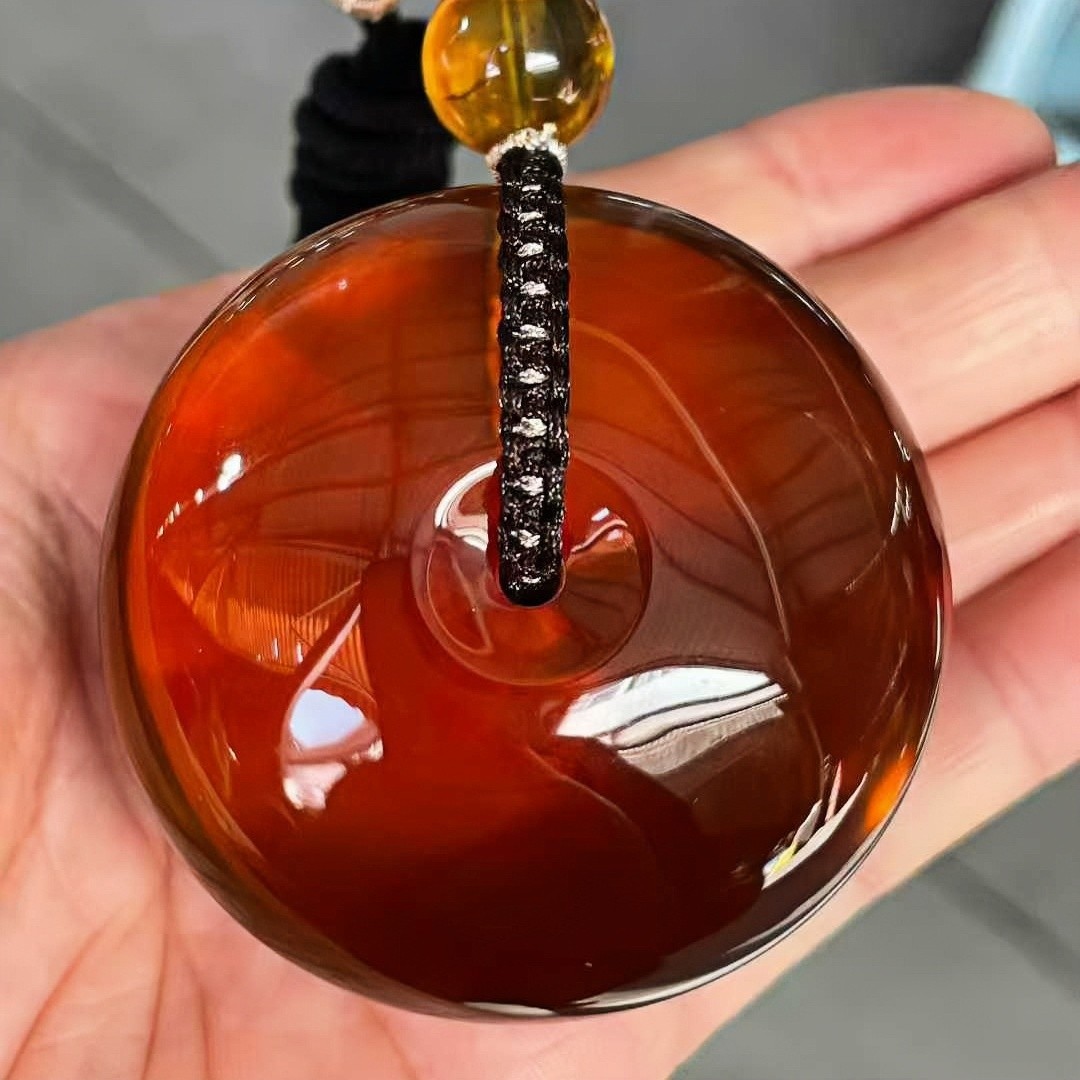 正品天然缅甸琥珀精美糖果色血珀 平安扣 吊坠男女款文玩珠宝饰品