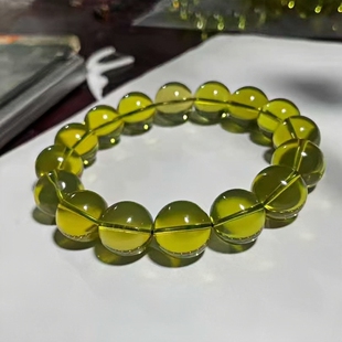 正品 手串文玩收藏珠宝饰品 天然缅甸琥珀净水青翠绿茶13mm圆珠男款