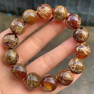 正品 手链收藏珠宝饰品 天然缅甸琥珀孤品妖花溶洞15mm手串圆珠男款