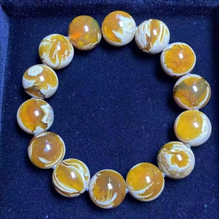 正品 稀有收藏珠宝饰品 天然缅甸琥珀聚宝盆天眼蛋黄溶洞16手串男款