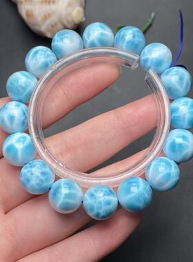 正品天然拉利玛高品质海纹石13mm圆珠手串文玩收藏工艺珠宝饰品