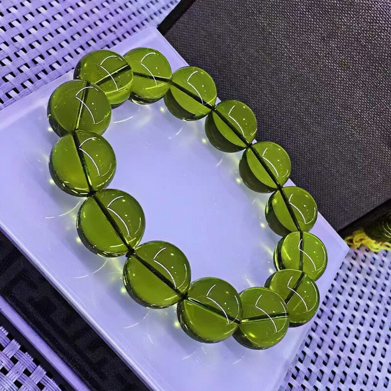 正品天然缅甸琥珀净水菠菜绿茶15mm圆珠男款手串文玩收藏珠宝饰品