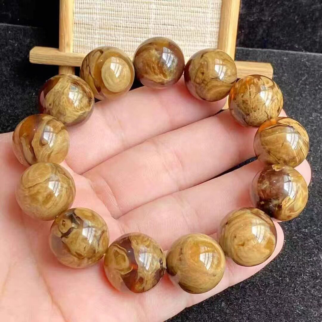 正品天然缅甸琥珀老油根溶洞蜜17mm手串圆珠男款手链时尚收藏饰品