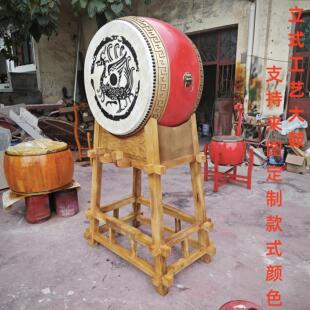 立式工艺大鼓 展示工艺背景鼓 影视大鼓 艺术摆件 牛皮鼓实木鼓架