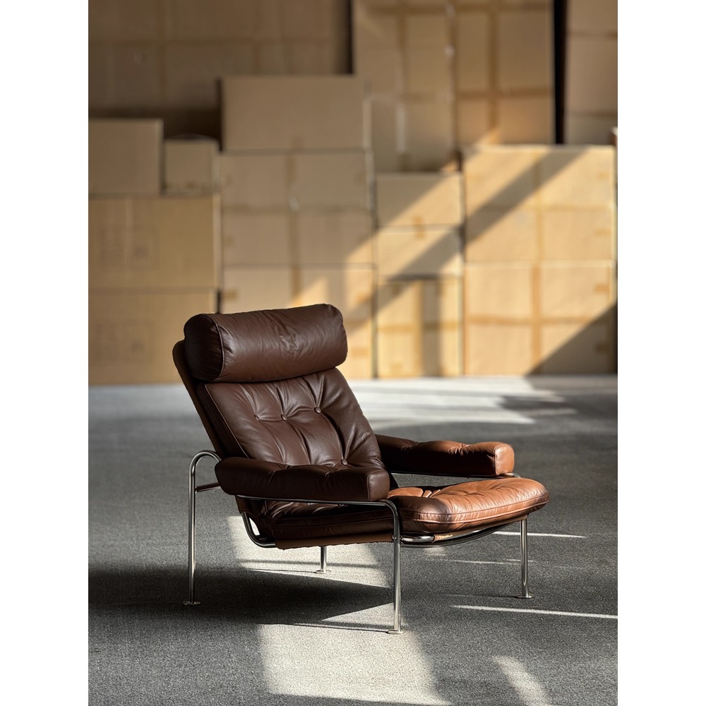 中古风朗姆椅轻奢沙发客厅家用小户型躺椅包豪斯设计师真皮单人椅