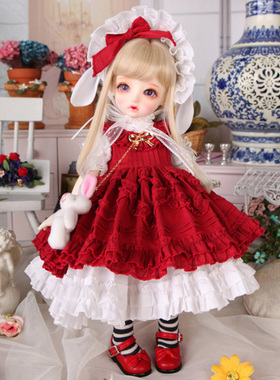 【娃衣】bjd sd娃娃 女娃装 洋装 Honey相似款娃衣 红色2件套装裙