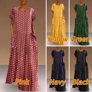 Summer new beach dress ladies polka dot round neck loose